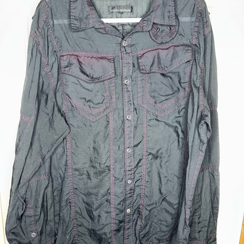 Affliction Black Premium Shirt Black Burgundy Semi-Shear Men’s 2XL